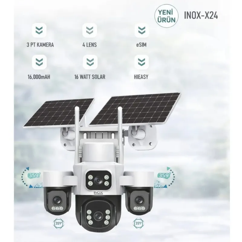 6 motorlu PTZ kamera, 4 kameralı solar güvenlik kamerası